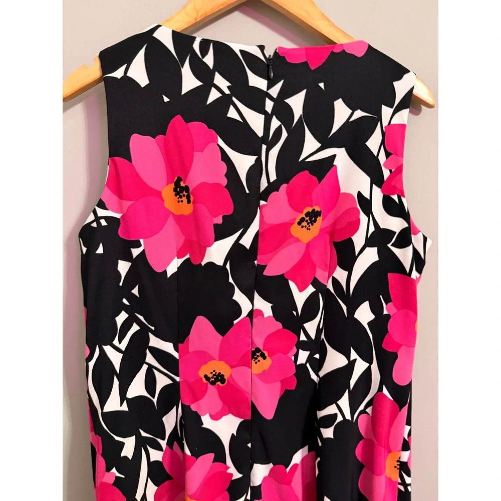 Kim Rogers Petite Sleeveless Floral Dress Pink Black White Size 12 - Picture 2 of 5
